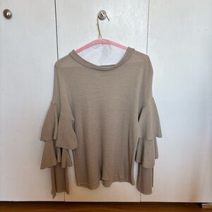 Cotton Emporium Beige Tiered Ruffle Sleeve Sweatshirt